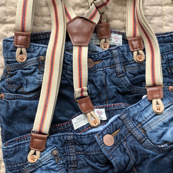 Zara soft jeans with suspenders 12/18M & 2/3T - Picture 3 of 8